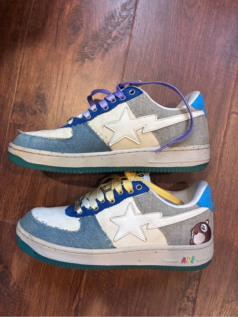 Custom 1 of 100 Bapesta x Kanye Multicolor Star Accent Sneakers - Blue/Grey